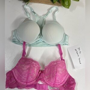 Victoria's Secret Light Blue and Pink Lace Bra Duo